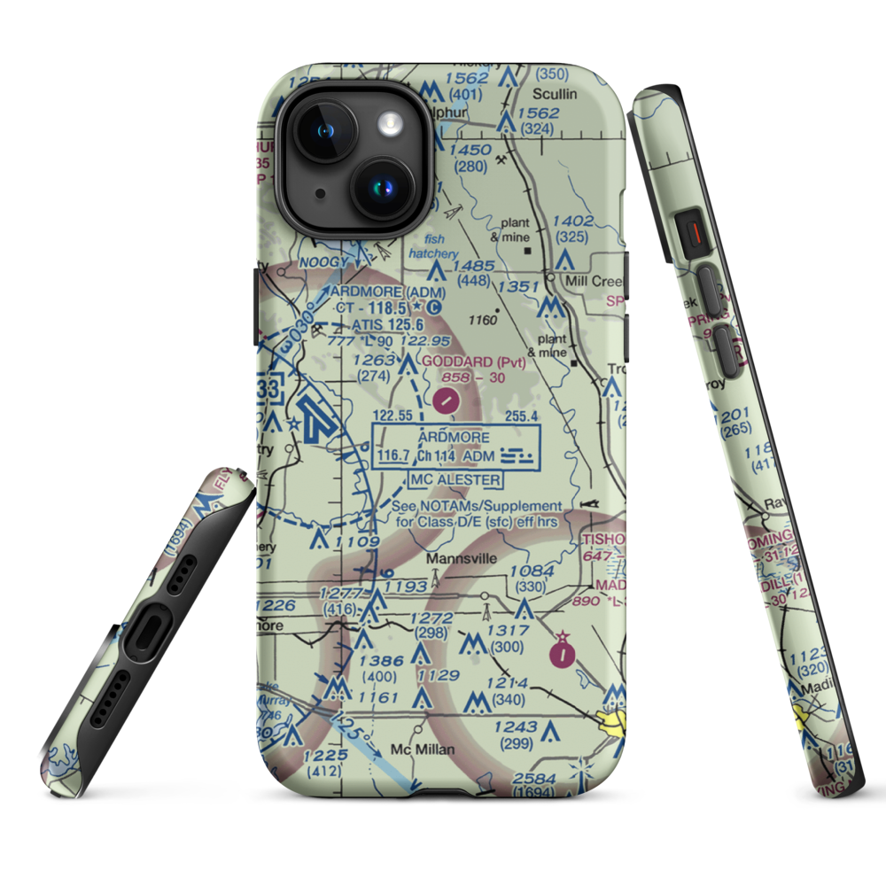 Goddard Ranch Airport (OK85) VFR Sectional  Tough iPhone Case iPhone 15 Plus model shown