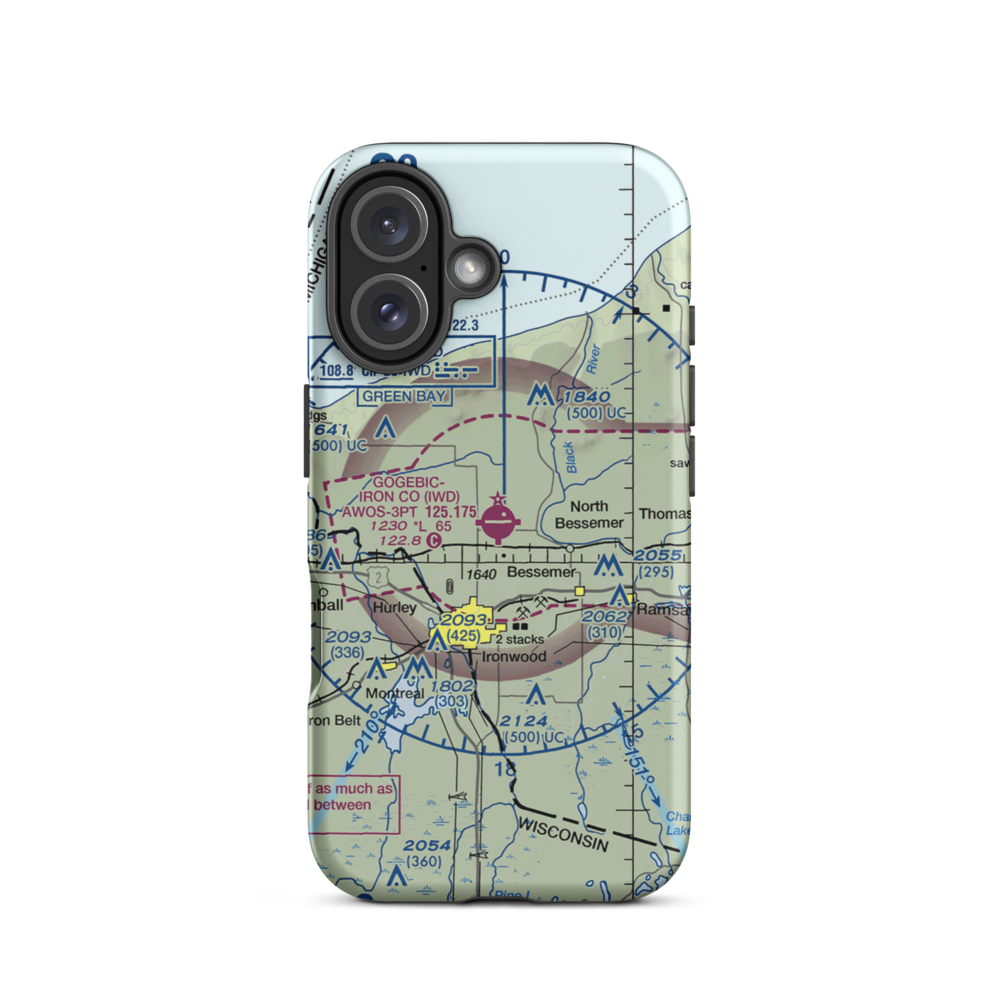 Gogebic Iron County Airport (IWD) VFR Sectional  Tough iPhone Case iPhone 16 model shown