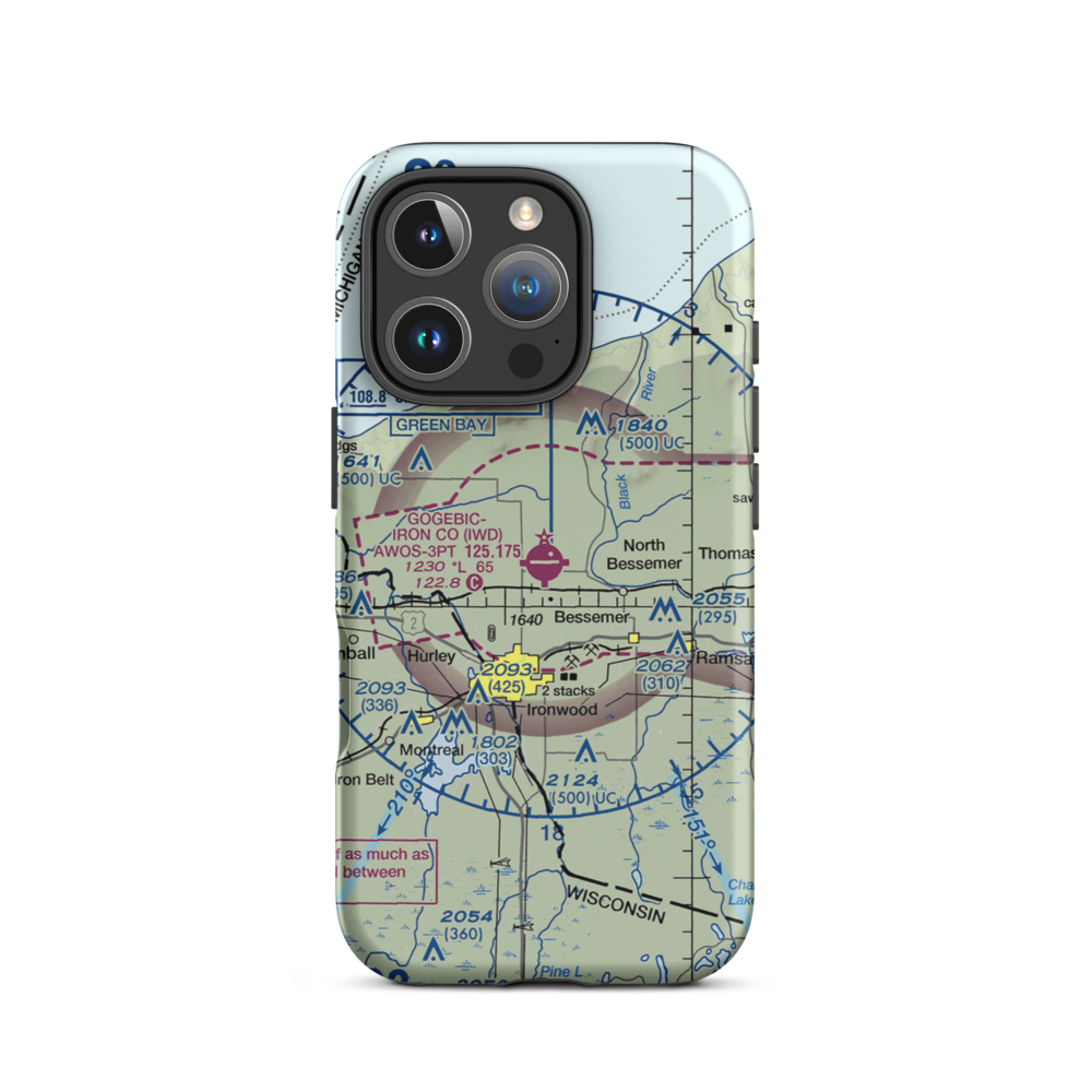 Gogebic Iron County Airport (IWD) VFR Sectional  Tough iPhone Case iPhone 16 Pro model shown