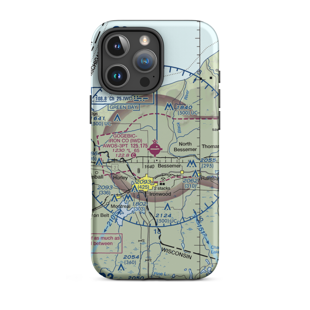 Gogebic Iron County Airport (IWD) VFR Sectional  Tough iPhone Case iPhone 16 Pro Max model shown