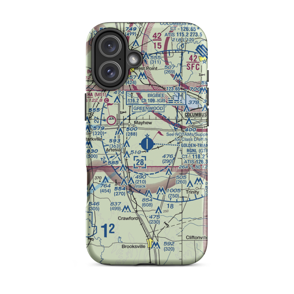 Golden Triangle Regional Airport (GTR) VFR Sectional  Tough iPhone Case iPhone 16 Plus model shown