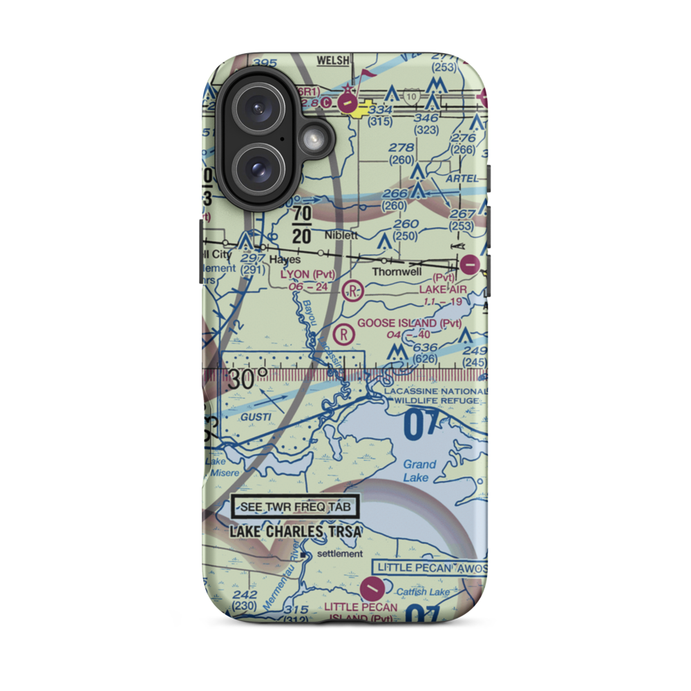 Goose Island Airport (1LA3) VFR Sectional  Tough iPhone Case iPhone 16 Plus model shown