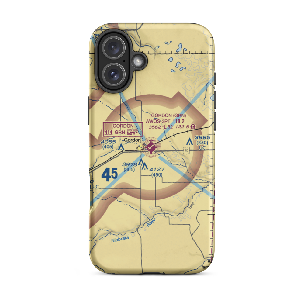 Gordon Municipal Airport (GRN) VFR Sectional  Tough iPhone Case iPhone 16 Plus model shown
