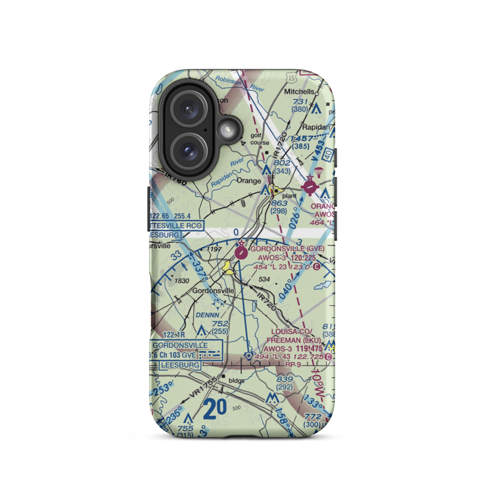 Gordonsville Municipal Airport (GVE) VFR Sectional  Tough iPhone Case iPhone 16 model shown