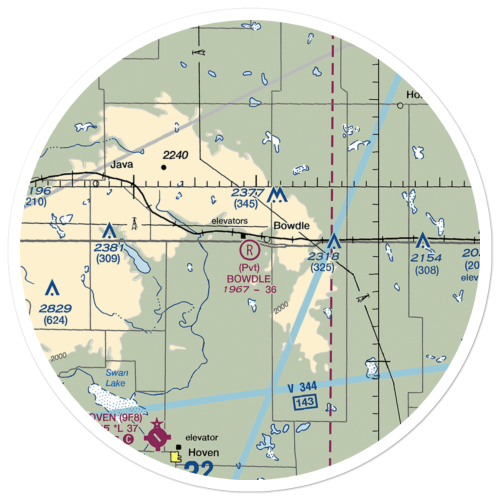 Bowdle Municipal Airport (5P3) VFR Sectional Sticker (30 mile) 