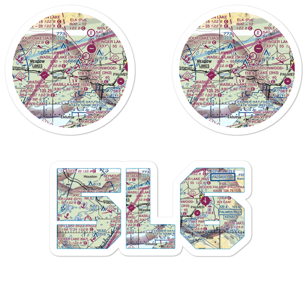 Wasilla Lake Seaplane Base (5L6) VFR Sectional Sticker Pack 