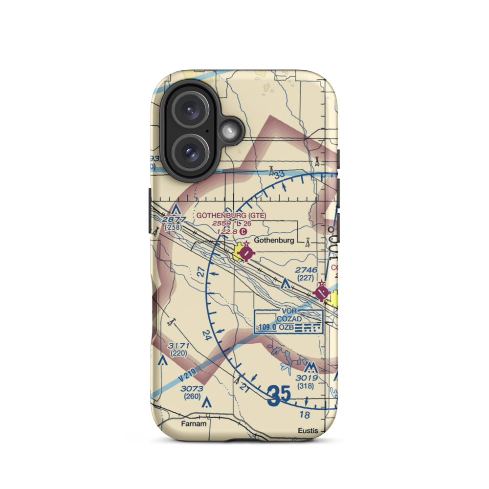 Gothenburg Municipal Airport (GTE) VFR Sectional  Tough iPhone Case iPhone 16 model shown