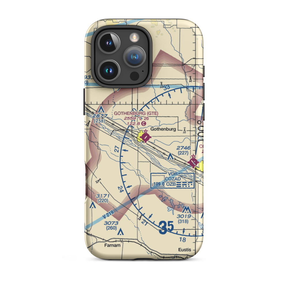 Gothenburg Municipal Airport (GTE) VFR Sectional  Tough iPhone Case iPhone 16 Pro Max model shown
