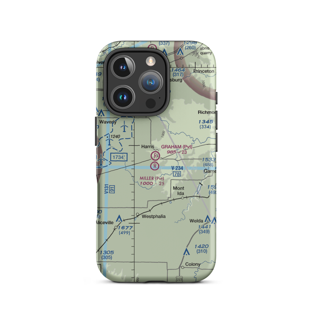 Graham Farms Airport (SN72) VFR Sectional  Tough iPhone Case iPhone 16 Pro model shown