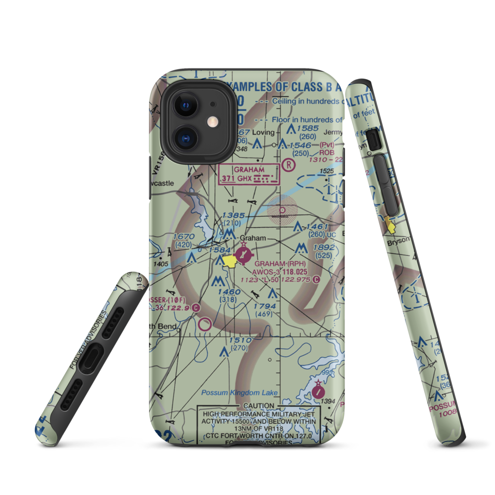 Graham Municipal Airport (RPH) VFR Sectional  Tough iPhone Case iPhone 11 model shown