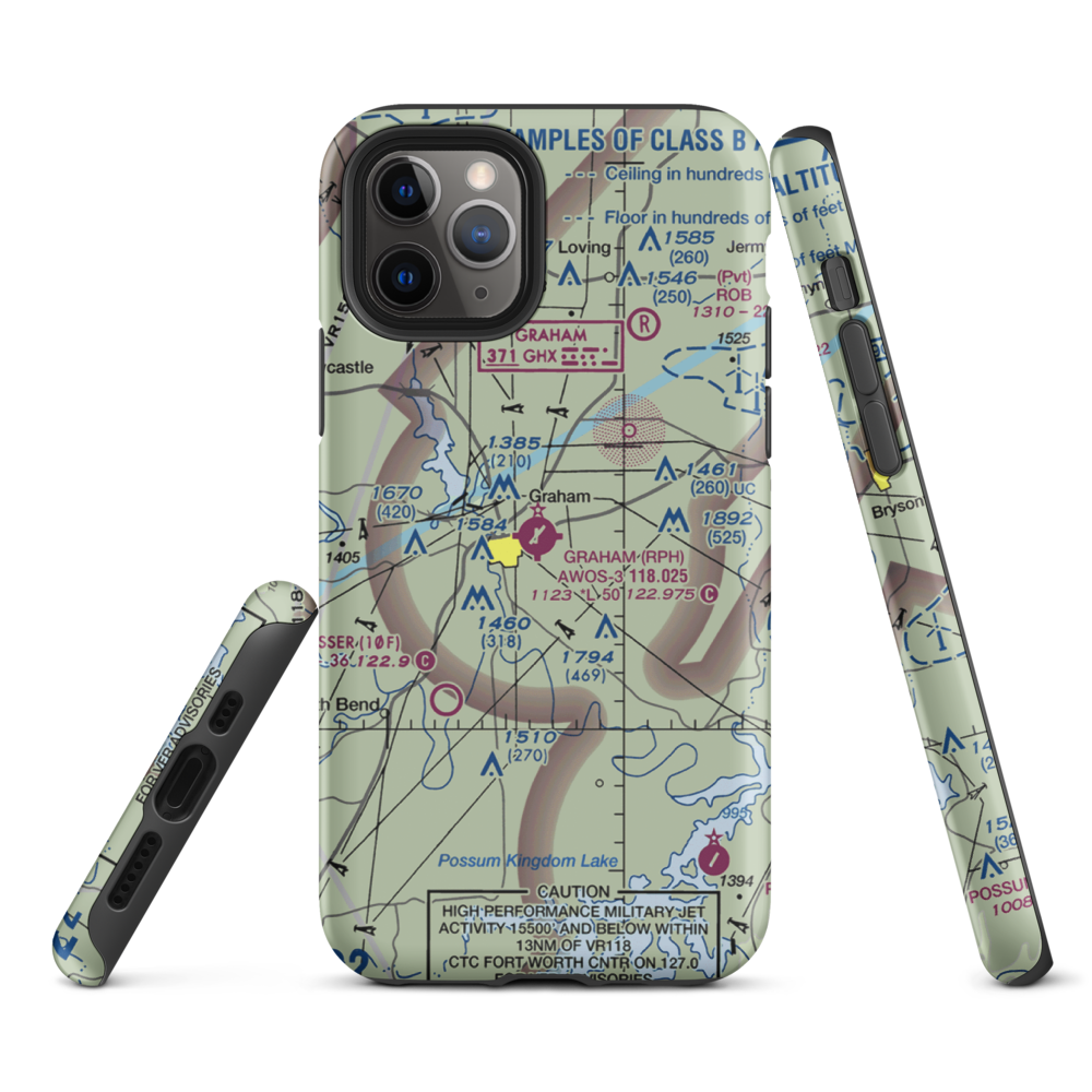 Graham Municipal Airport (RPH) VFR Sectional  Tough iPhone Case iPhone 11 Pro model shown