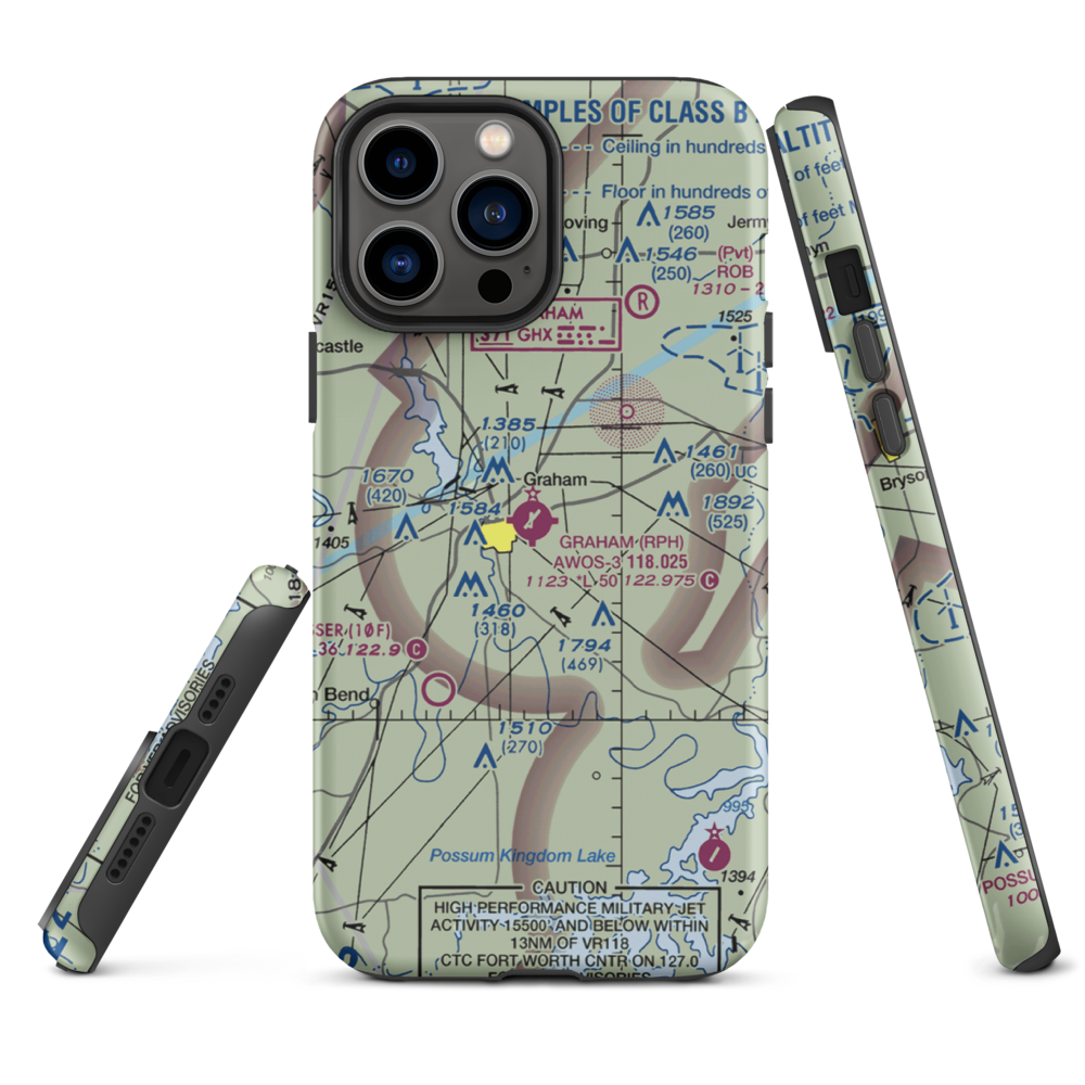 Graham Municipal Airport (RPH) VFR Sectional  Tough iPhone Case iPhone 13 Pro Max model shown