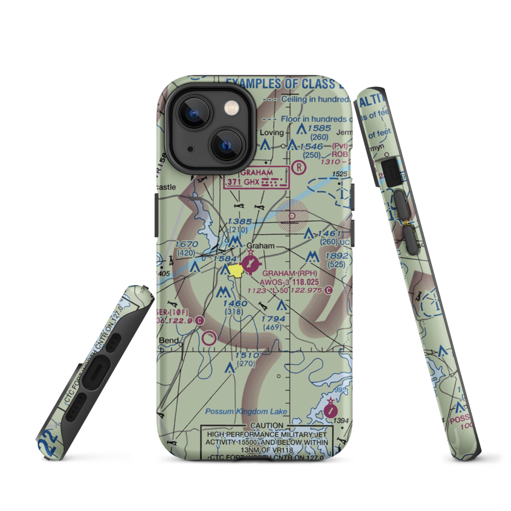 Graham Municipal Airport (RPH) VFR Sectional  Tough iPhone Case iPhone 14 model shown