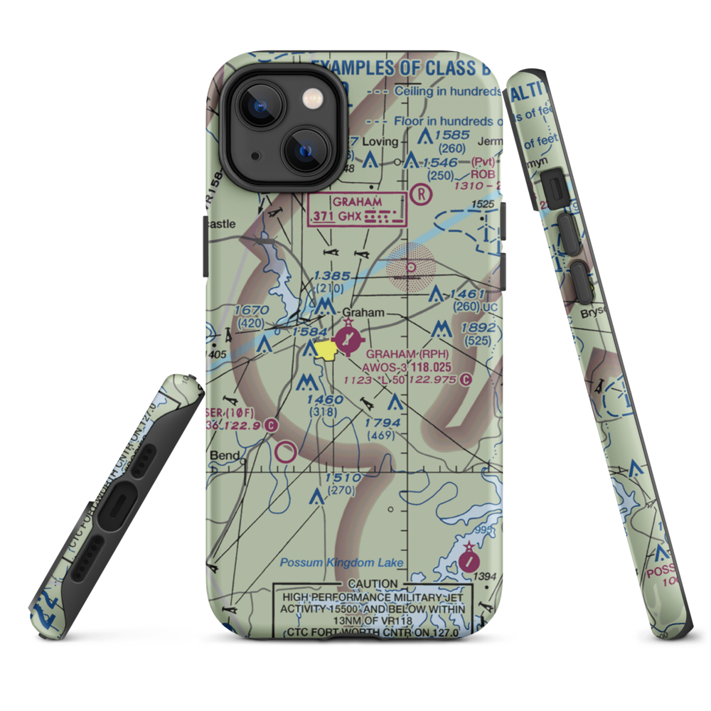 Graham Municipal Airport (RPH) VFR Sectional  Tough iPhone Case iPhone 14 Plus model shown