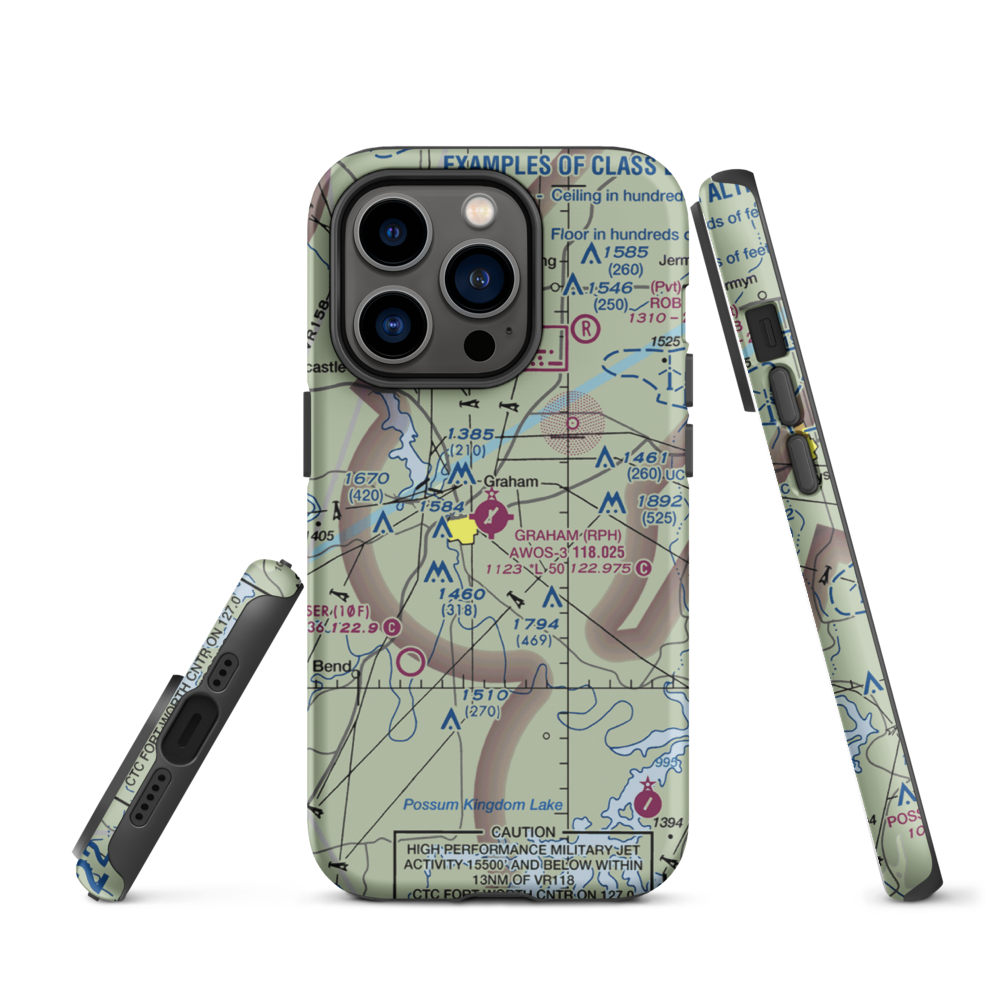 Graham Municipal Airport (RPH) VFR Sectional  Tough iPhone Case iPhone 14 Pro model shown