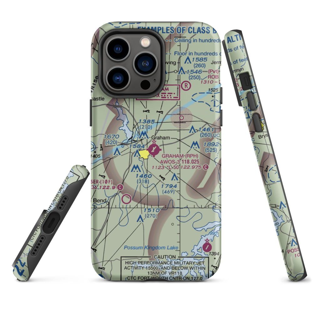 Graham Municipal Airport (RPH) VFR Sectional  Tough iPhone Case iPhone 14 Pro Max model shown