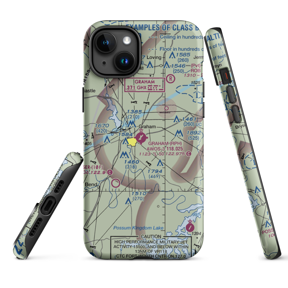 Graham Municipal Airport (RPH) VFR Sectional  Tough iPhone Case iPhone 15 Plus model shown