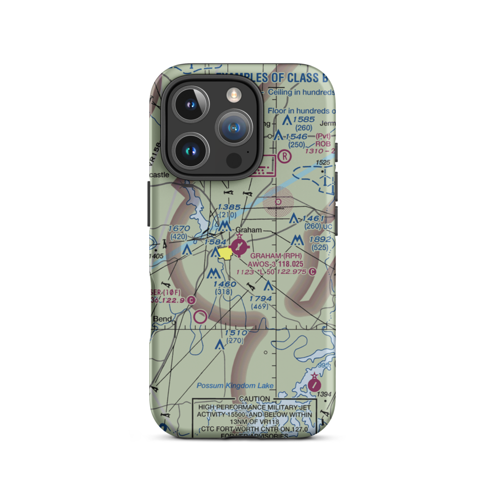 Graham Municipal Airport (RPH) VFR Sectional  Tough iPhone Case iPhone 16 Pro model shown