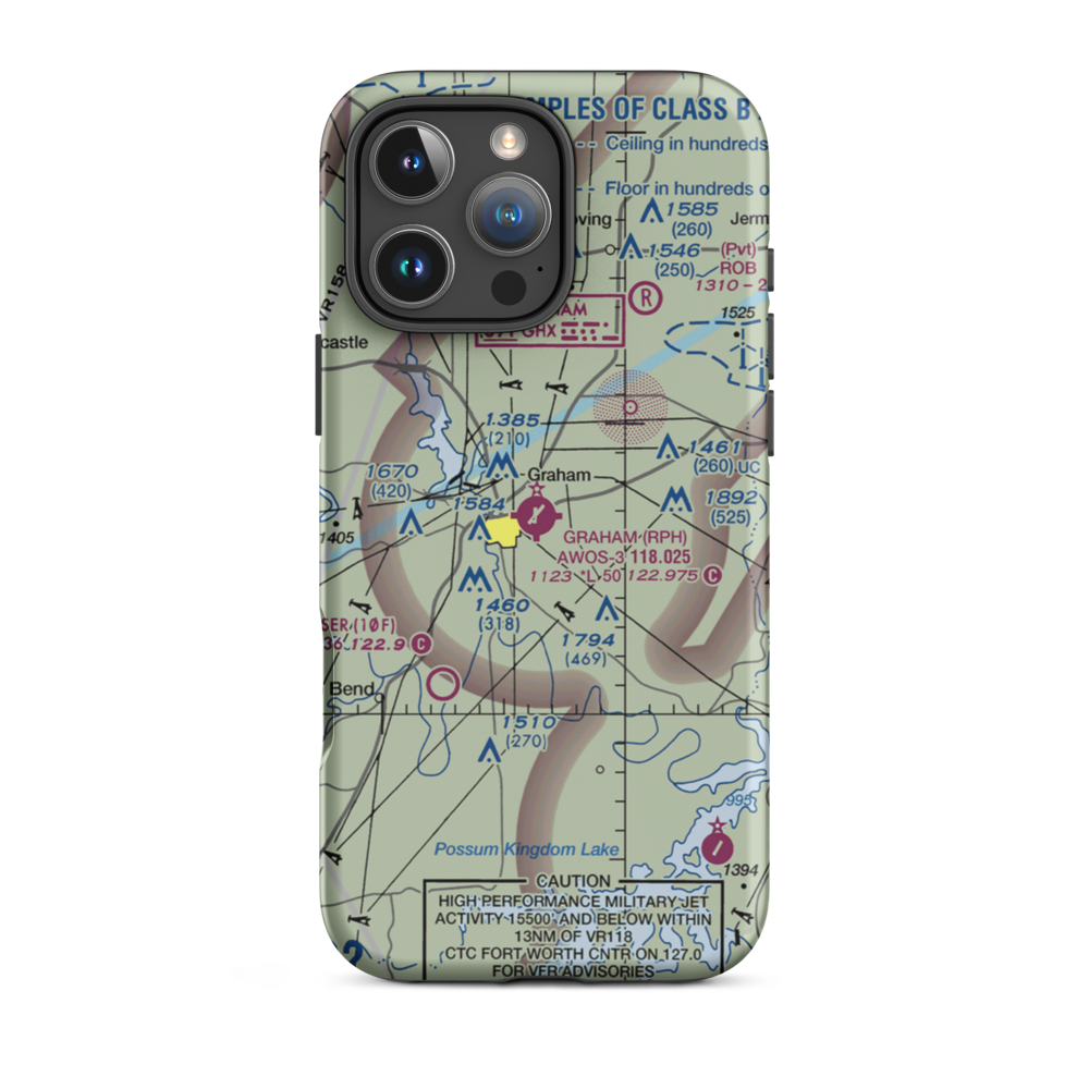 Graham Municipal Airport (RPH) VFR Sectional  Tough iPhone Case iPhone 16 Pro Max model shown