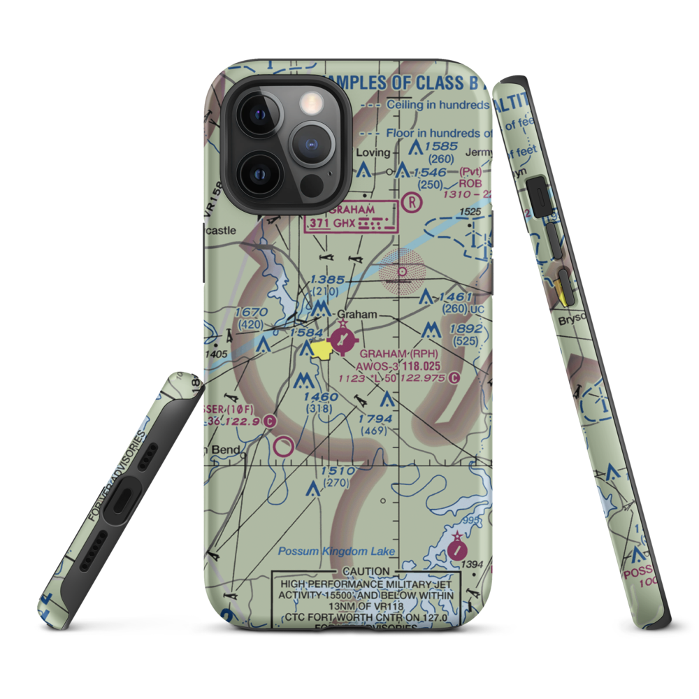 Graham Municipal Airport (RPH) VFR Sectional  Tough iPhone Case iPhone 12 Pro Max model shown