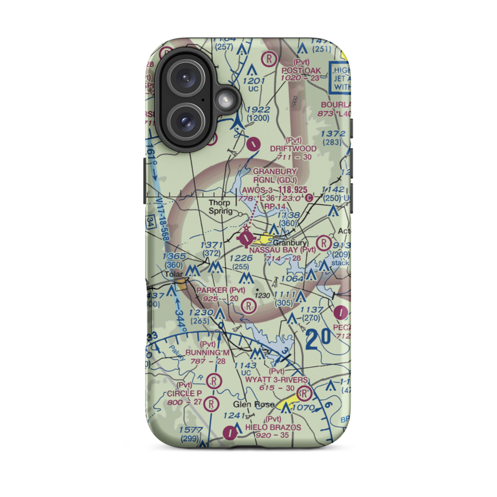 Granbury Regional Airport (GDJ) VFR Sectional  Tough iPhone Case iPhone 16 Plus model shown
