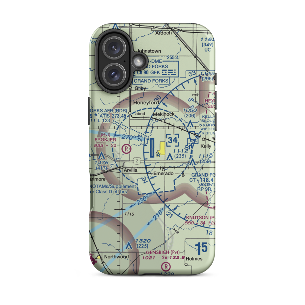 Grand Forks Air Force Base (RDR) VFR Sectional  Tough iPhone Case iPhone 16 Plus model shown