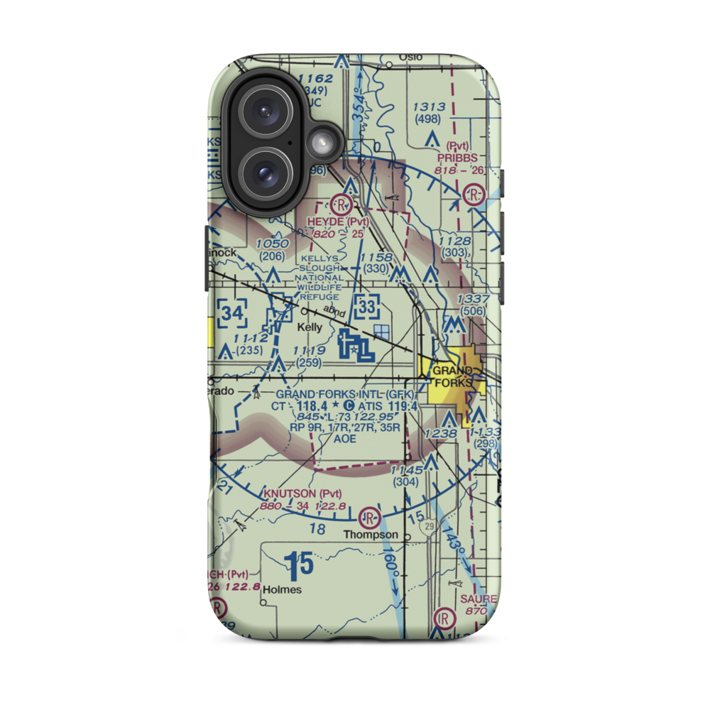 Grand Forks International Airport (GFK) VFR Sectional  Tough iPhone Case iPhone 16 Plus model shown
