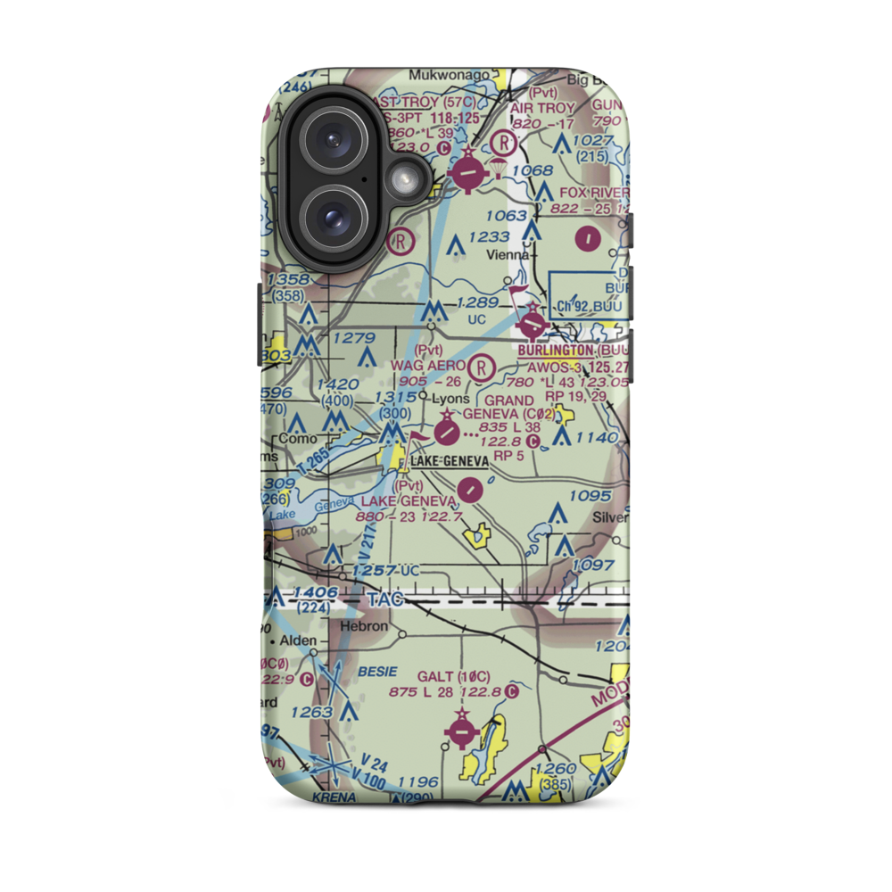 Grand Geneva Resort Airport (C02) VFR Sectional  Tough iPhone Case iPhone 16 Plus model shown
