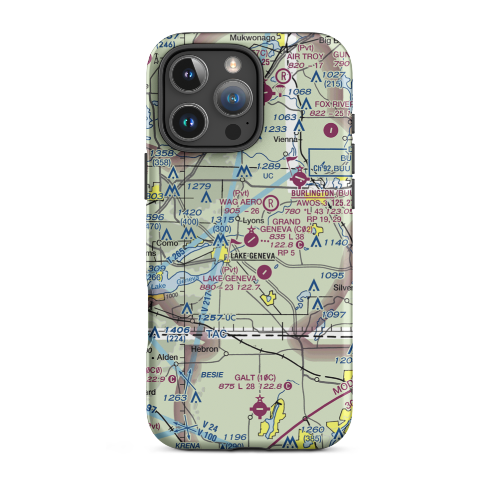 Grand Geneva Resort Airport (C02) VFR Sectional  Tough iPhone Case iPhone 16 Pro Max model shown
