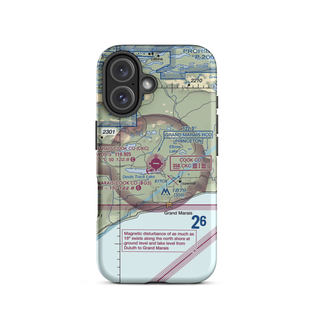 Grand Marais Cook County Airport (CKC) VFR Sectional  Tough iPhone Case iPhone 16 model shown