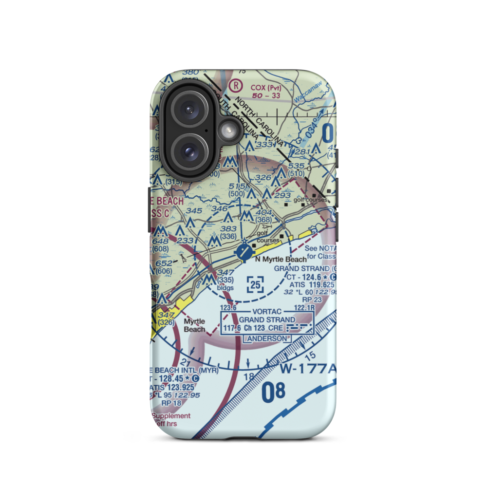 Grand Strand Airport (CRE) VFR Sectional  Tough iPhone Case iPhone 16 model shown
