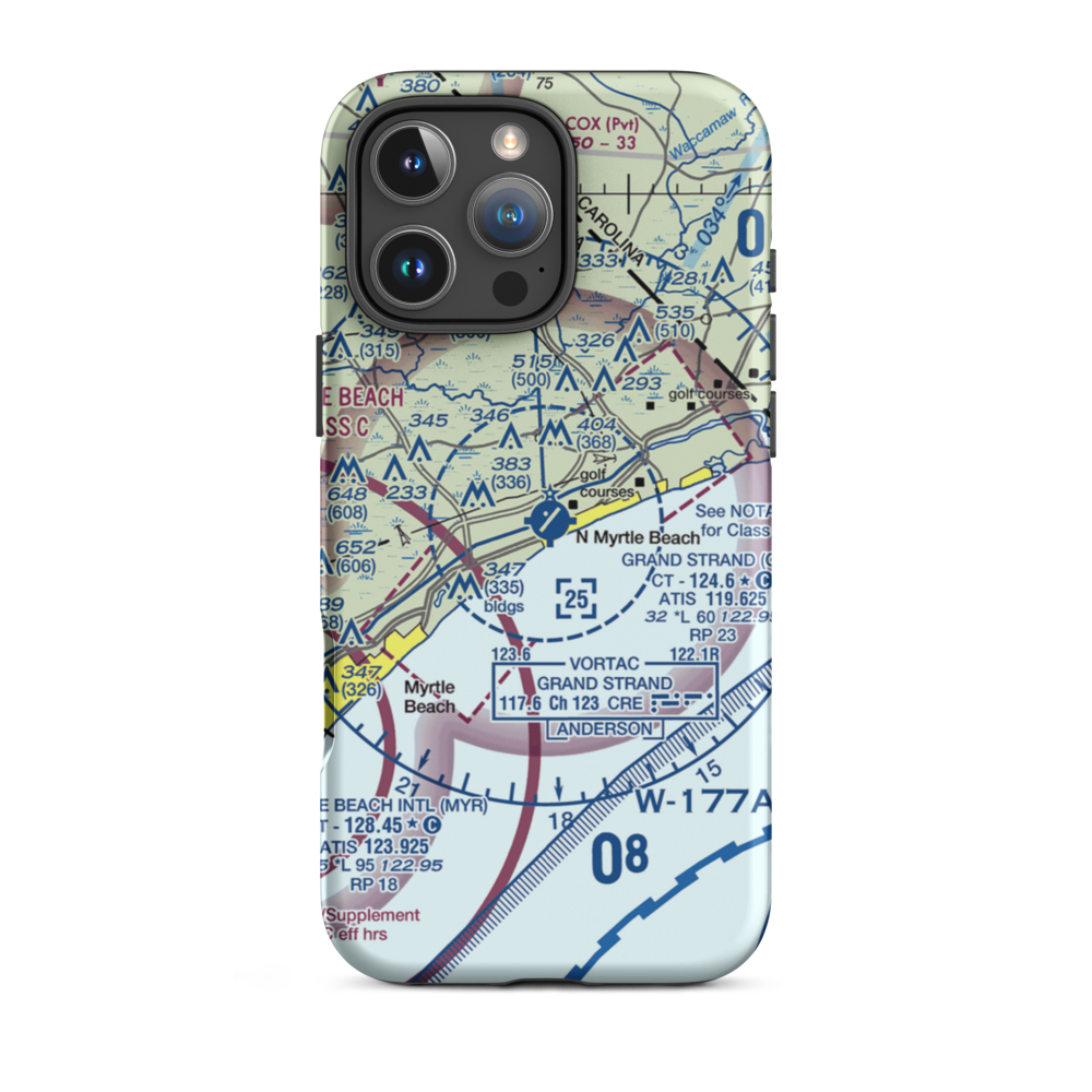 Grand Strand Airport (CRE) VFR Sectional  Tough iPhone Case iPhone 16 Pro Max model shown