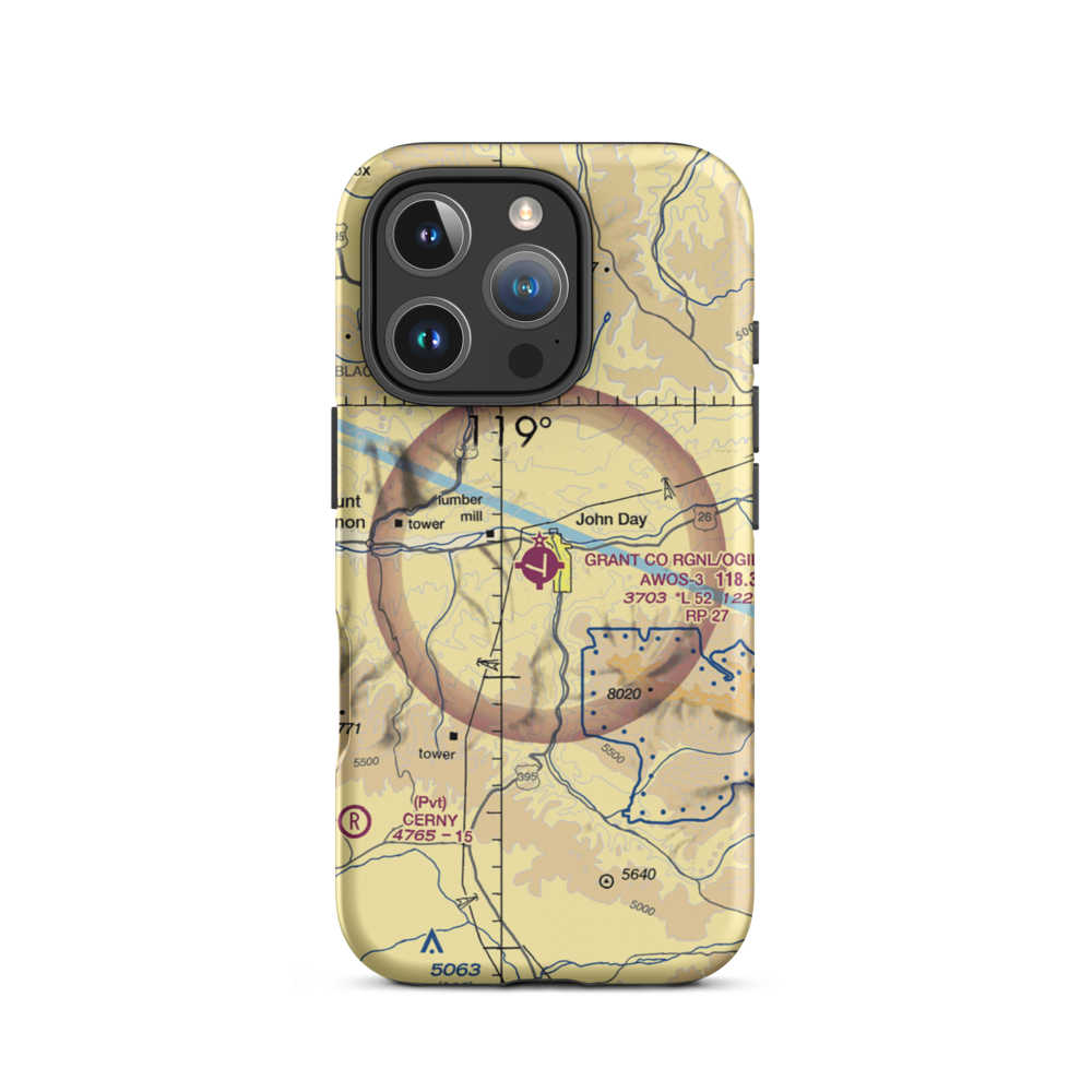 Grant Co Regional/Ogilvie Field (GCD) VFR Sectional  Tough iPhone Case iPhone 16 Pro model shown