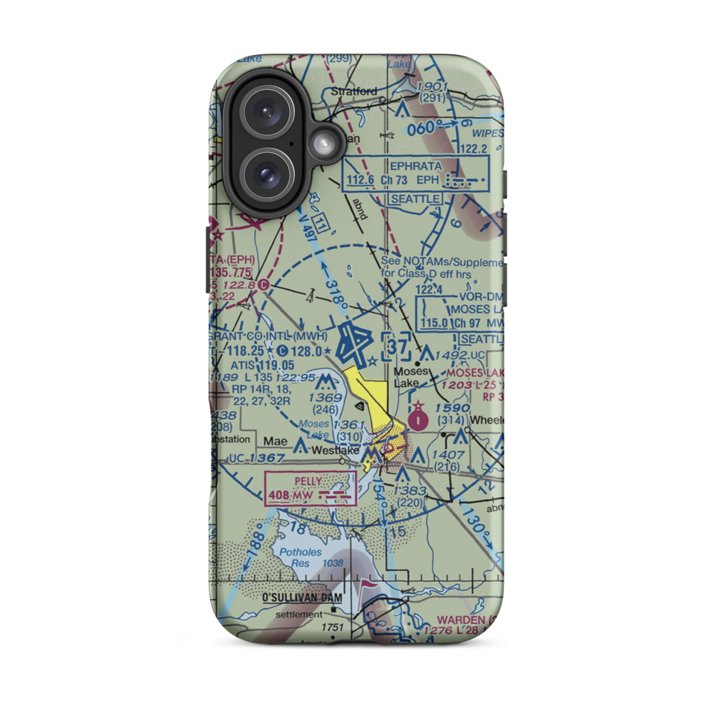 Grant County International Airport (MWH) VFR Sectional  Tough iPhone Case iPhone 16 Plus model shown