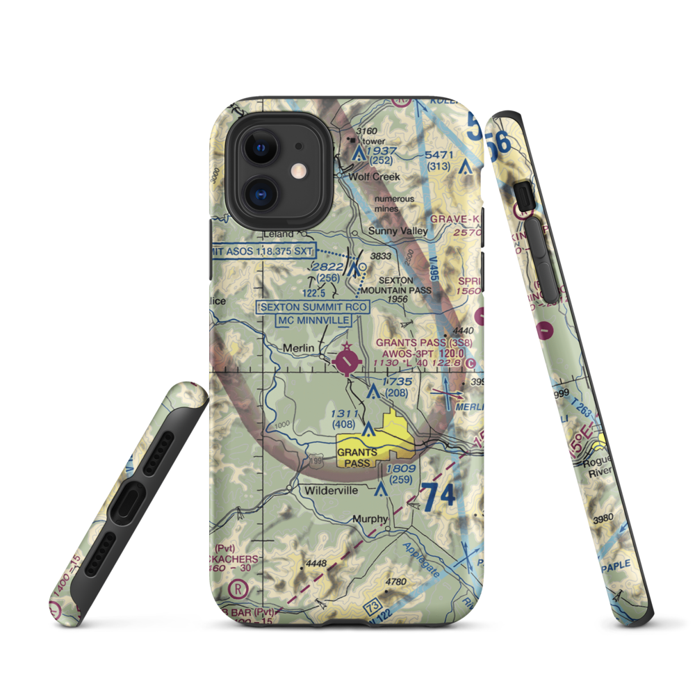 Grants Pass Airport (3S8) VFR Sectional  Tough iPhone Case iPhone 11 model shown