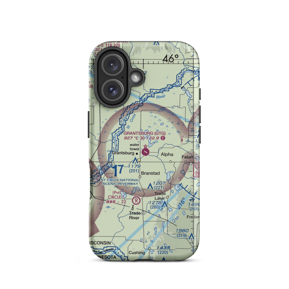 Grantsburg Municipal Airport (GTG) VFR Sectional  Tough iPhone Case iPhone 16 model shown