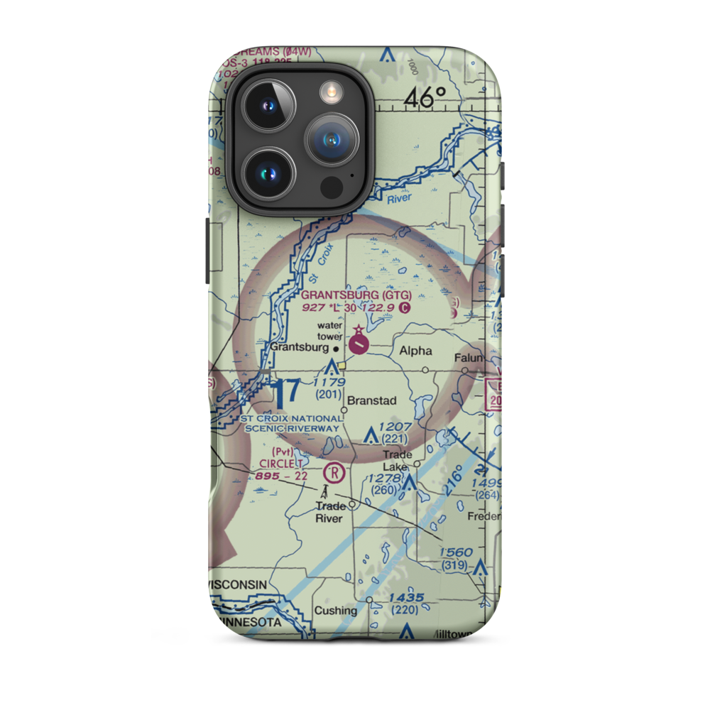 Grantsburg Municipal Airport (GTG) VFR Sectional  Tough iPhone Case iPhone 16 Pro Max model shown
