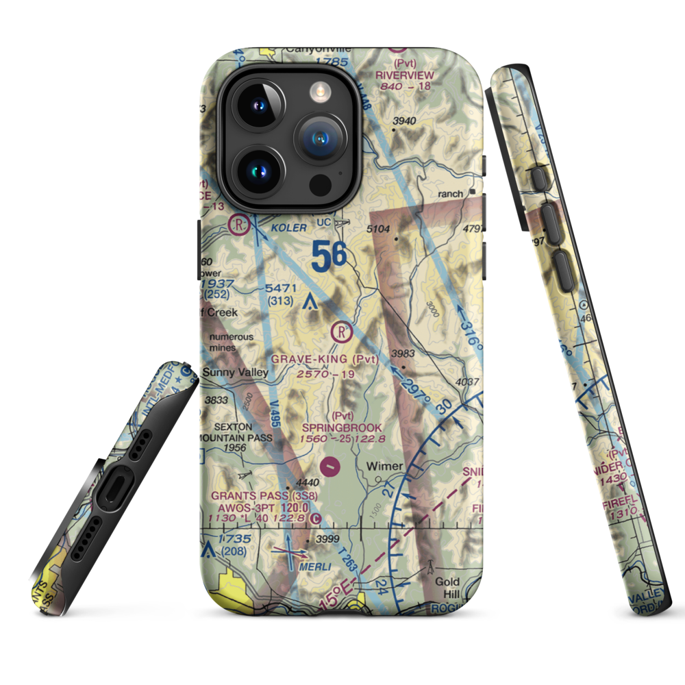 Grave-King Airport (OR44) VFR Sectional  Tough iPhone Case iPhone 15 Pro Max model shown