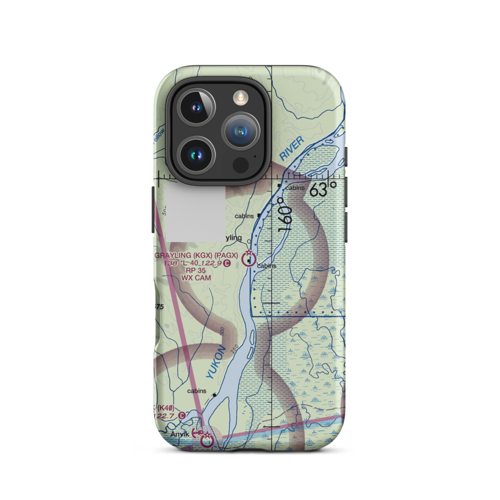 Grayling Airport (KGX) VFR Sectional  Tough iPhone Case iPhone 16 Pro model shown