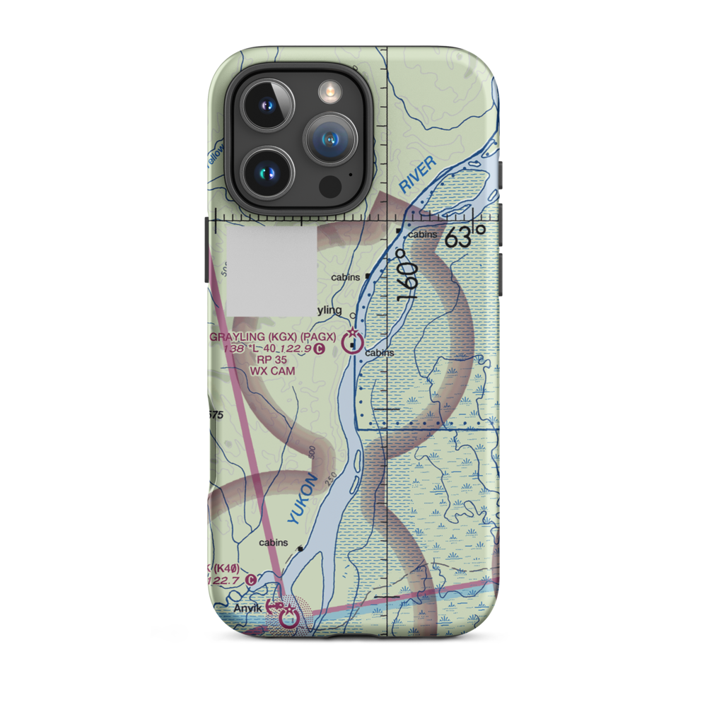 Grayling Airport (KGX) VFR Sectional  Tough iPhone Case iPhone 16 Pro Max model shown