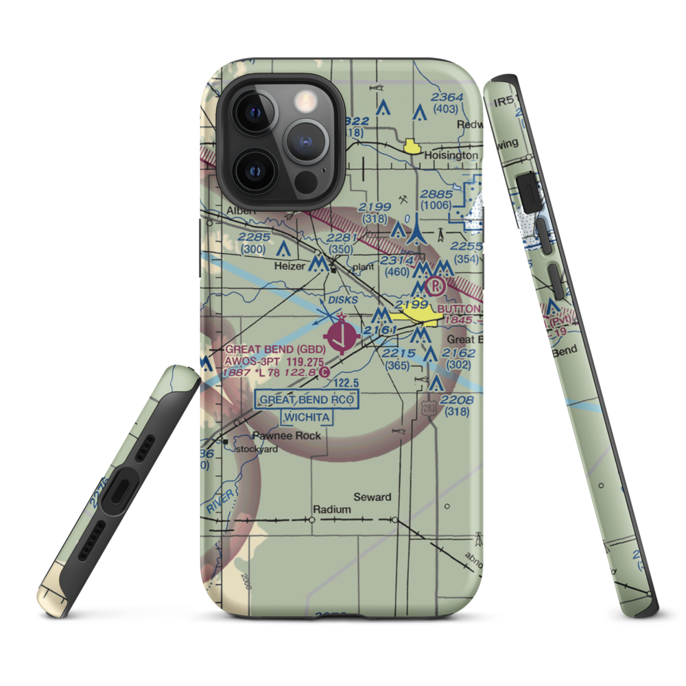 Great Bend Municipal Airport (GBD) VFR Sectional  Tough iPhone Case iPhone 12 Pro Max model shown