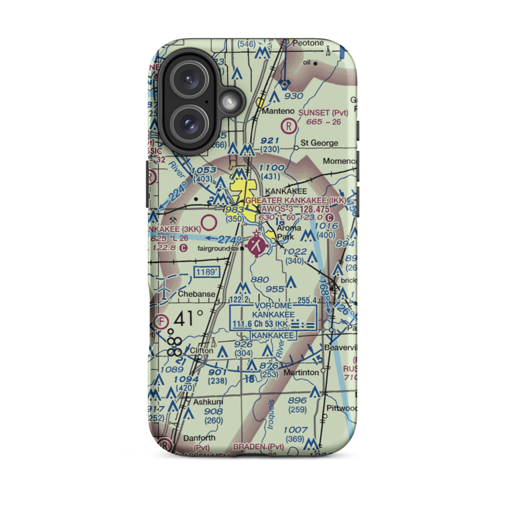 Greater Kankakee Airport (IKK) VFR Sectional  Tough iPhone Case iPhone 16 Plus model shown