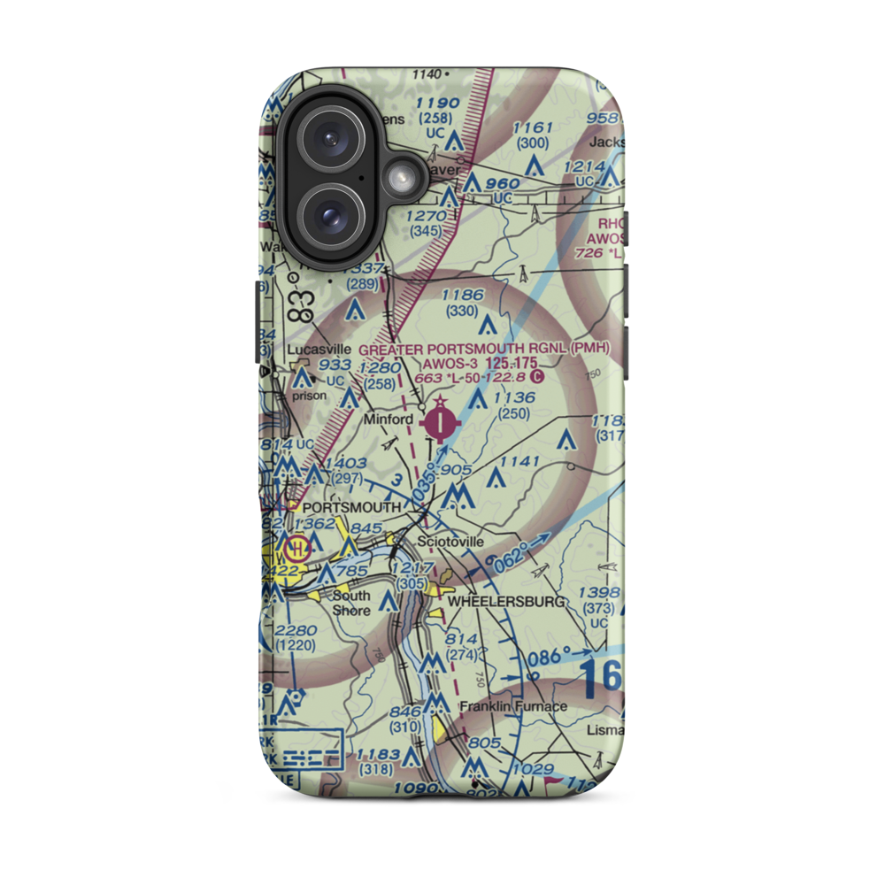 Greater Portsmouth Regional Airport (PMH) VFR Sectional  Tough iPhone Case iPhone 16 Plus model shown