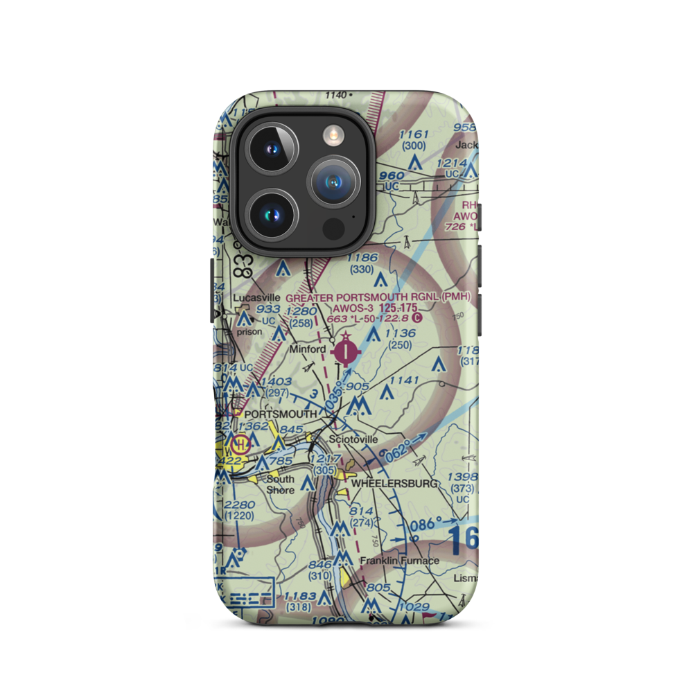 Greater Portsmouth Regional Airport (PMH) VFR Sectional  Tough iPhone Case iPhone 16 Pro model shown