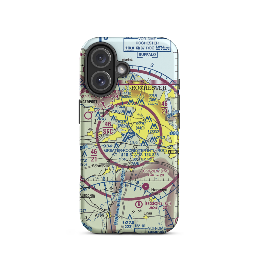 Greater Rochester International Airport (ROC) VFR Sectional  Tough iPhone Case iPhone 16 model shown