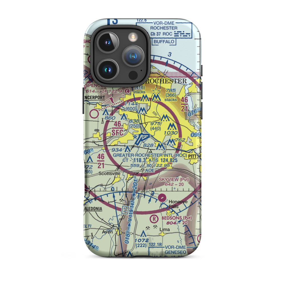 Greater Rochester International Airport (ROC) VFR Sectional  Tough iPhone Case iPhone 16 Pro Max model shown