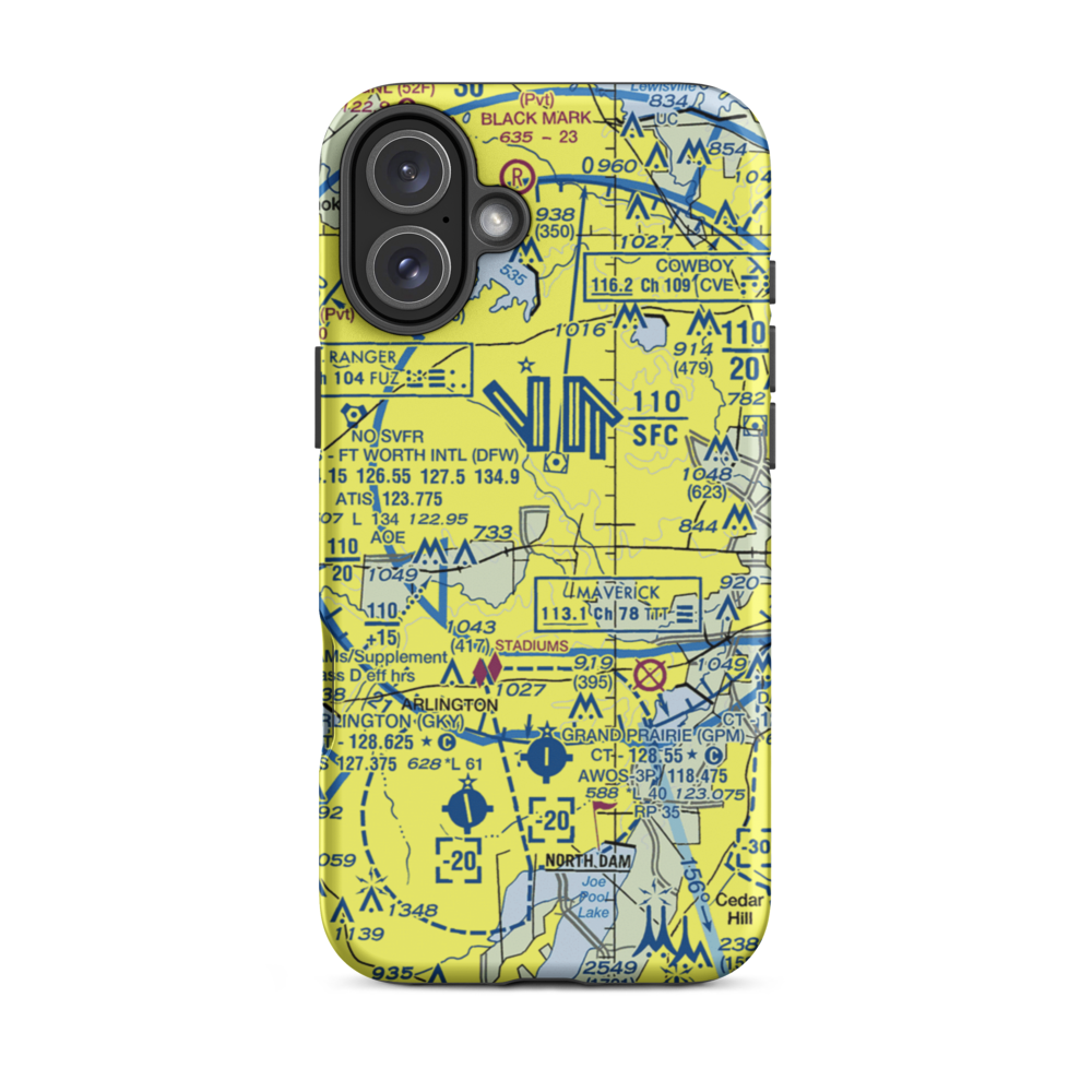 Greater Southwest International Airport-Amon Carter Field (GSW) VFR Sectional  Tough iPhone Case iPhone 16 Plus model shown