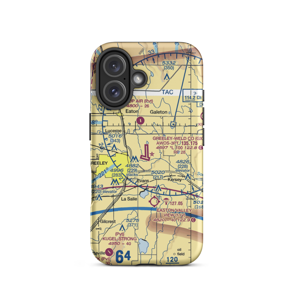 Greeley–Weld County Airport (GXY) VFR Sectional  Tough iPhone Case iPhone 16 model shown