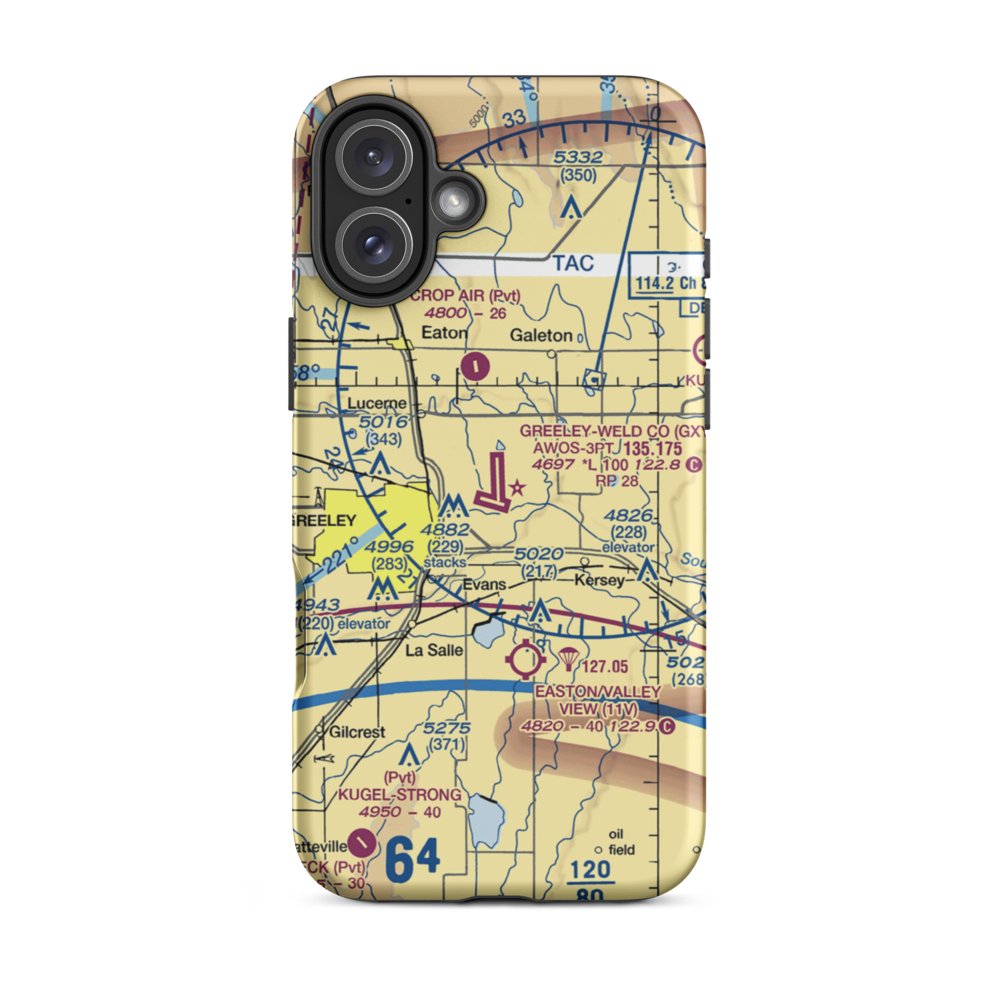 Greeley–Weld County Airport (GXY) VFR Sectional  Tough iPhone Case iPhone 16 Plus model shown
