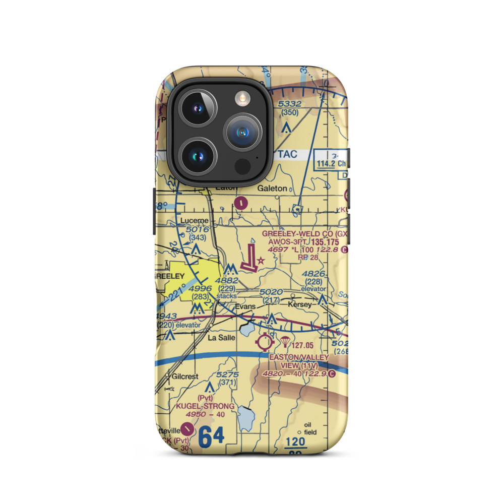 Greeley–Weld County Airport (GXY) VFR Sectional  Tough iPhone Case iPhone 16 Pro model shown